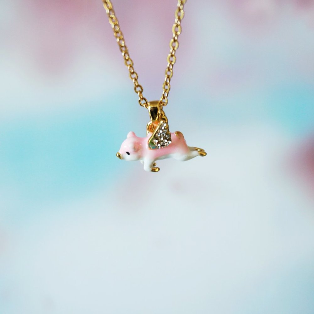 NWT 18K GOLD PLATED cute flying pig necklace BILL SKINNER